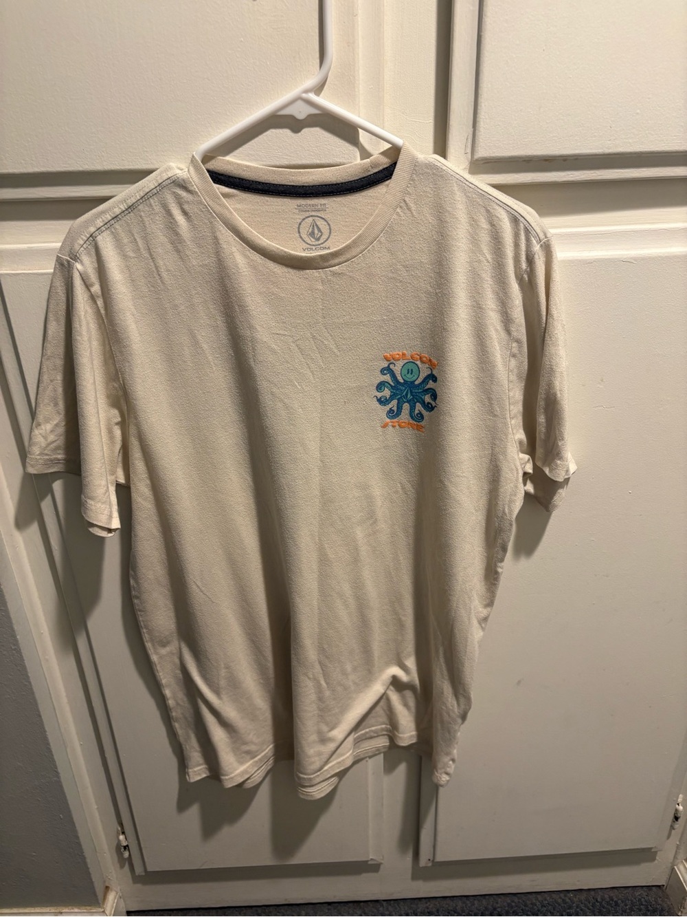Volcom Cream Short-Sleeve Tee with Blue Octopus Graphic